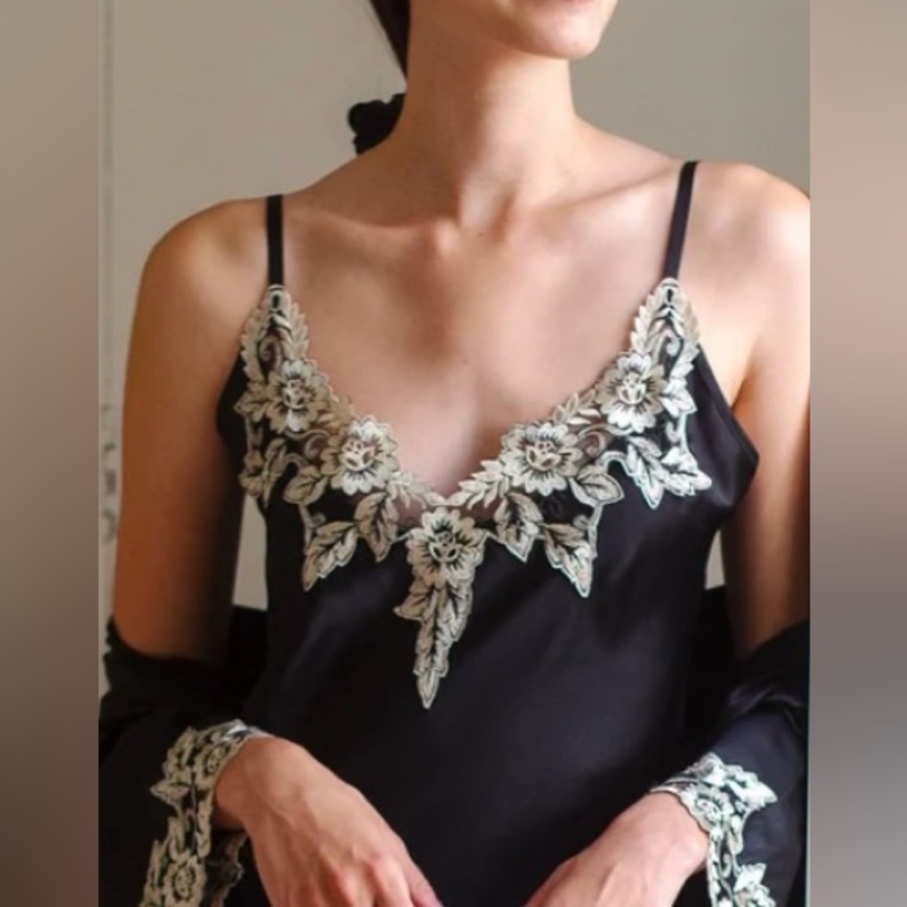 Silk Elegant Black and Cream Lace Slip tank top